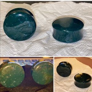 Moss Agate Stone & Glass Double Flared Plugs 32mm